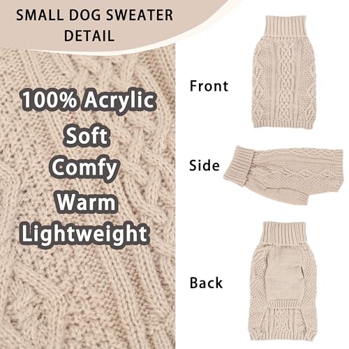 Dog Sweaters Small Dog Clothes Winter Turtleneck Puppy Sweater Warm Pet Cat Sweater Doggy Pullover Outfit with Twisted Design XS~XL(Beige, Large) - color: BEIGE, size: Large