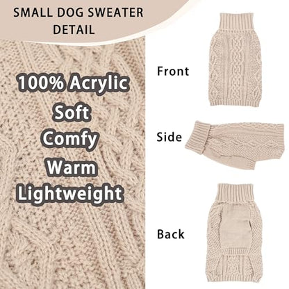 Knitted Dog Sweaters for Small Dogs Warm Small Dog Clothes Winter Sleeveless Puppy Sweater Turtleneck Dachshund Clothes with Twisted Design Doggy Pullover Knitwear Pet Cat Outfit (Beige, Medium) - color: BEIGE, size: Medium