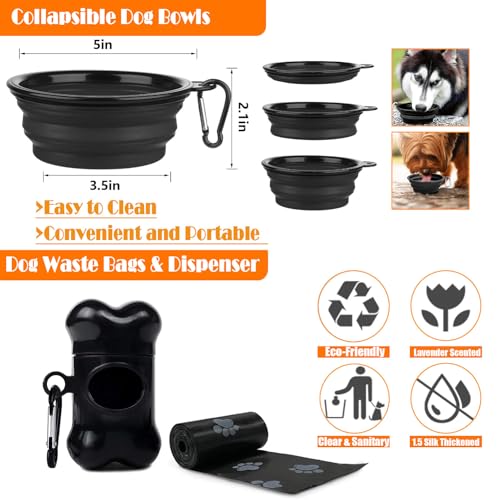LOBEVE No Pull Dog Harness, Collar & Leash Set | Includes Dog Seat Belt, Collapsible Bowls & Poop Bag Dispenser. Ideal for Training, Walking, Hiking. Fits Small to Large Dogs(Black-L) - color: Black, size: Large