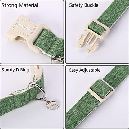 DOGWONG Cotton Hemp Dog Collar, Heavy-Duty Green Dog Collar Adjustable Soft Natural Fabric Pet Dog Collar Cute Wedding Puppy Necklace for Small Medium Large Dogs - color: A: Green, size: X-Small