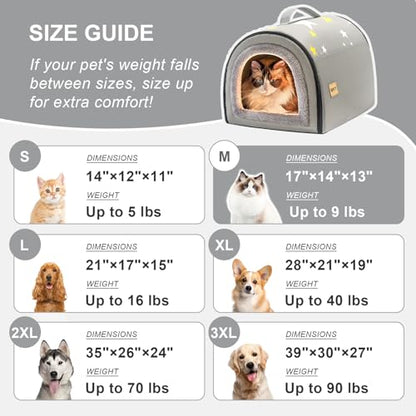 Jiupety Indoor Dog House, 2 in 1 Portable Foldable House Bed with Cover, Pet Tent & Cave Bed for Cats and Small Dogs, M(17"×14"×13"), Up to 9 Lb, Grey - style: M