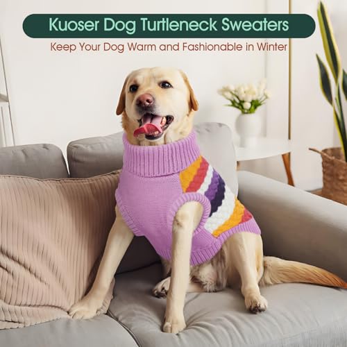Kuoser Dog Sweater, Large Sweaters for Dogs Doggy Turtleneck Christmas Thanksgiving Outfit, Thick Warm Knitted Dog Winter Vest Puppy Fall Sweater, Pet Cold Weather Sweatshirt Warm Clothes, Purple L - color: Purple, size: Large (Chest: 18.9''; Weight: 13 -