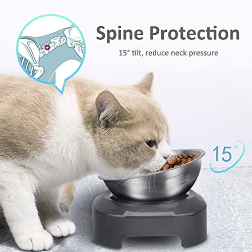 AYADA Raised Cat Food Bowl, Stainless Steel Cat Dish for Dry Wet Food Water, Anti Vomiting Elevated with Stand Ergonomic Lifted Slanted Tilted 15 Angle Metal Single Kitty Kitten Pet Bowl (Single) - color: Single