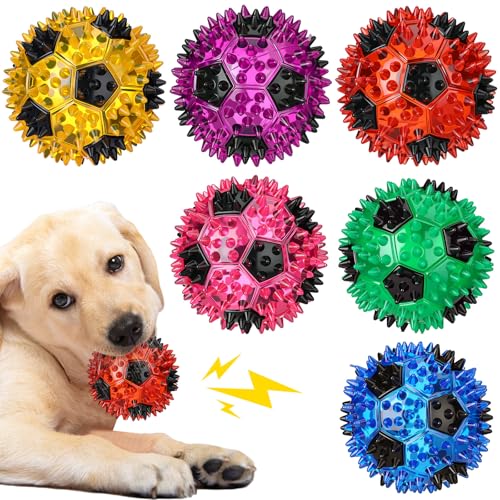 Gemscream 6 Pcs 3.4'' Spiky Squeaker Soccer Ball Dog Toy for Medium Large Dogs Heavy Duty Rubber Chew Toys for Aggressive Chewers Spiky Ball Fetch for Training Clean Teeth Outdoor - style: Soccer