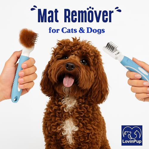Pet Mat Remover – Professional Dematting Comb for Dogs and Cats – Stainless Steel Rounded Teeth for Gentle Knot & Tangle Removal – Dog Dematting Tools & Dog Grooming Supplies - size: Mat Remover