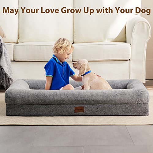 BFPETHOME Orthopedic Dog Beds for Extra Large Dogs, Washable Large Pet with Bolster, Orthopedic Large Dog Mats with Removable Covers & Waterproof Pet Bed for Pet - size: 53.0"L x 42.0"W x 7.0"Th