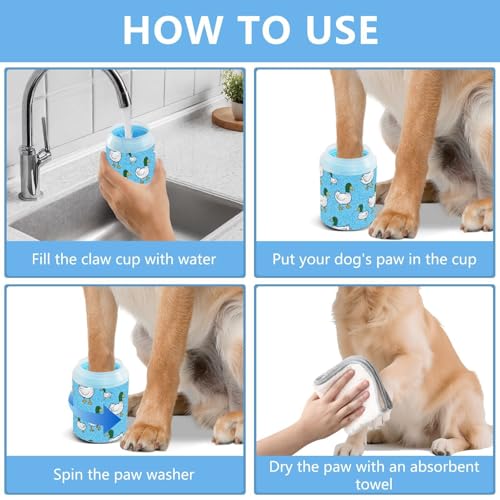 Duck Blue Pattern Dog Paw Cleaner Cup with Soft Silicone Brush, Small Portable Lightweight Muddy Paw Washer for Dogs, Easy to Use Pet Foot Cleaner