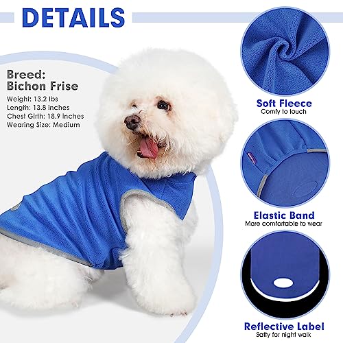 cyeollo 2 Pack Fleece Dog Sweater Pullover Vest with Reflective Stripe, M | 4-Way Stretch, Lightweight Soft Fleece Sweatshirt, Reflective in Low Light, Easy On & Off, Wear Alone or Layered - color: Blue & Mist Blue, size: Medium