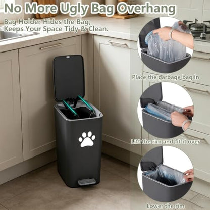 8L/2 Gal Dog Poop Trash Can Outside, Outdoor Dog Wast Trash Container with Step Pedal, Plastic Pet Waste Garbage Can-(Include 90 Waste Bags)-Ideal for Yard,Porch