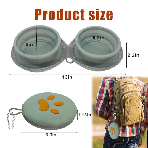 Collapsible Dog Bowl 2-in-1 Travel Portable Silicone Carabiner,Green | food & water use, folds flat, compact storage, camping, hiking, everyday walks, carabiner clip included - color: A-Green