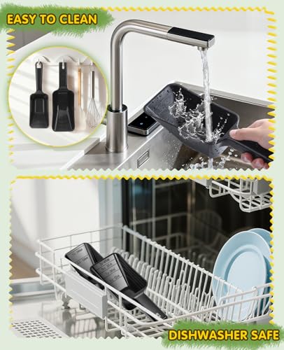2 Pack Dog Food Scoop with 1 Cup and 2 Cup Capacity, Plastic Pet Food Measuring Scoops with Clear Measurement Lines for Dogs, Cats & More,Dishwasher safe (Black) - color: Black