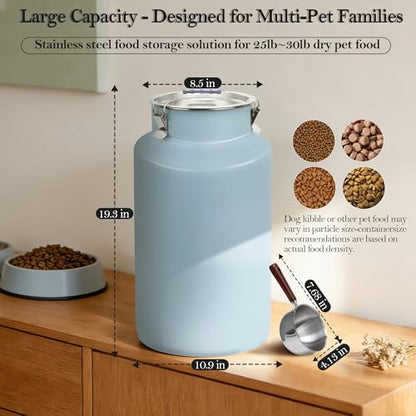 30 lb Stainless Steel Dog Food Storage Container, Airtight Metal Canister with Lid & Scoop, Extra Large Capacity for Multi-Pet Families, Preserve Freshness - size: Large