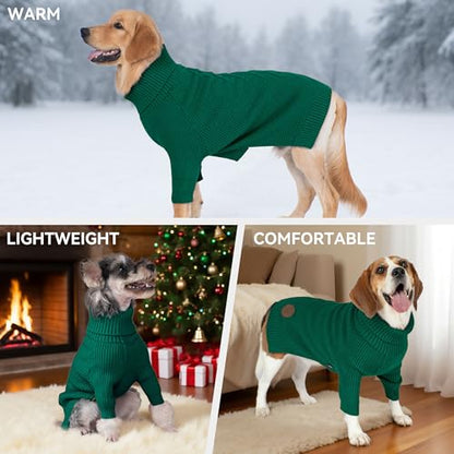 cyeollo Dog Sweater Pullover Turtleneck for Dogs, Classic Knitwear Fall Winter Cold Weather Dog Clothes Warm Pet Apparel Small Medium Large Dog Sweaters, Green S - color: Green, size: Small