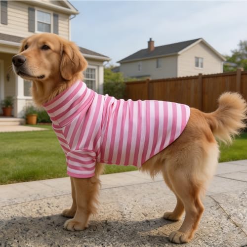 Turtleneck Dog Shirt Cute Doggie Embroidery Super Soft Dog Sweatshirt Stretchy Striped Puppy Pullover for Cats Small Medium Large Dogs (Pink Striped, XX-Large) - color: Pink Striped, size: XX-Large