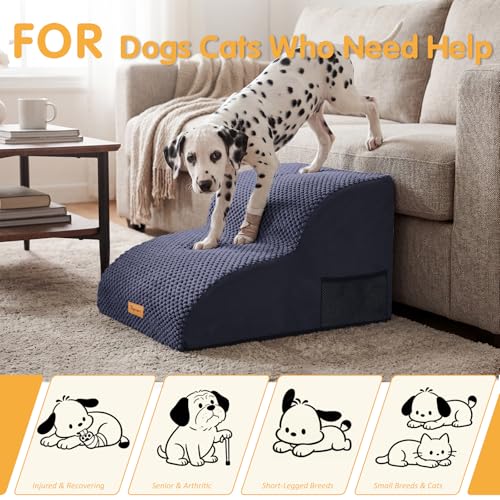 Topmart High Density Extended Foam Dog Ramp&Steps 2 Tiers,11.8" High,Non-Slip Dog Stairs,Soft Foam Pet Ladder with Removable Cover,Best for Injured,Older Cats,Pets with Joint Pain - color: Blue, size: 21.7*15.7*11.8