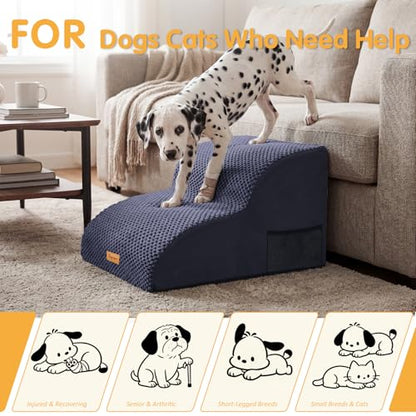 Topmart High Density Extended Foam Dog Ramp&Steps 2 Tiers,11.8" High,Non-Slip Dog Stairs,Soft Foam Pet Ladder with Removable Cover,Best for Injured,Older Cats,Pets with Joint Pain - color: Blue, size: 21.7*15.7*11.8