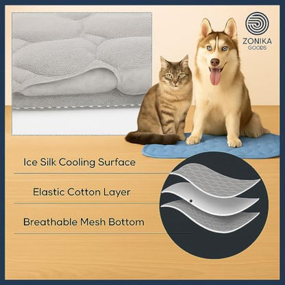 Blue Cooling Mat & Sleeping Pad | Water Absorption | Safe Materials | Easy Carry & Clean | Ideal Cooling Pad for Dogs and Cats | Perfect for Camping, Crates, and Pet Beds | 19.7"L x 15.7"W x 0.8"Th - size: Small