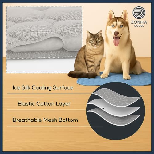 Blue Cooling Mat & Sleeping Pad | Water Absorption | Safe Materials | Easy Carry & Clean | Ideal Cooling Pad for Dogs and Cats | Perfect for Camping, Crates, and Pet Beds | 23.6"L x 19.7"W x 0.8"Th - size: Medium