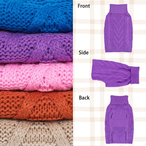 Dog Sweaters for Small Dogs Warm Dog Clothes Winter Chihuahua Clothes Girl Boy Puppy Sweater Cable Knitted Doggy Coat Soft Mini Dachshund Sweater with Turtleneck Pullover Design (D-Purple, Medium) - color: D-Purple, size: Medium