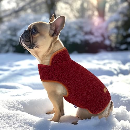 cyeollo Warm Dog Coat Fleece Sherpa Reversible Winter Sweater Coats, Turtleneck Cold Weather Dog Jacket Vest for Small Dogs with Leash Hole, Burgundy, S - color: Burgundy, size: Small (5-9lbs)