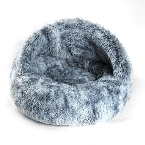 Large Cat Cave Bed for Indoor Cats & Small Dogs, Covered Pet Bed House, Semi-Enclosed Cat Bed with Non-Slip Bottom, Cozy Calming Pet Cave, Machine Washable Dog and Cat Bed, 25.5 Inch (25.5") - size: 25.5"