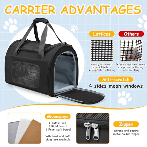 Cat Carrier Soft, Pet Dog Carrier Soft-Sided Airline Approved, Pet Travel Carrier Up to 20lbs, Collapsible Cat Carrier Dog Carrier for Medium Cats Small Dogs, Black - color: Black