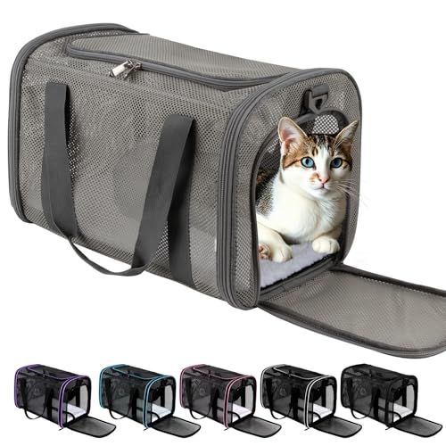 Cat Carrier, Soft-Sided Pet Carrier Bag, Breathable Mesh, Black (Grey, 17 * 11 * 11) - color: grey, size: 17.0"L x 11.0"W x 11.0"H