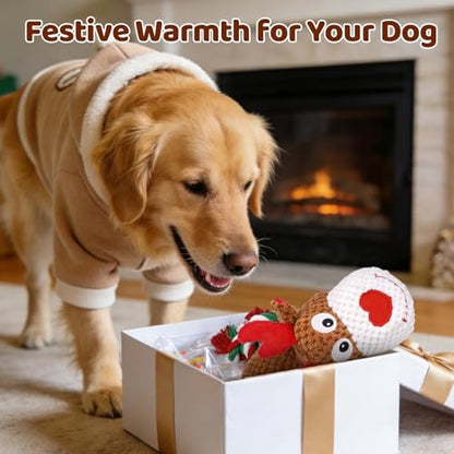 Plush Rope Reindeer Dog Toy – Durable Squeaky Tug Toy for Small, Medium Dogs, Interactive Chew & Fetch Puppy Toy - color: Christmas Colors