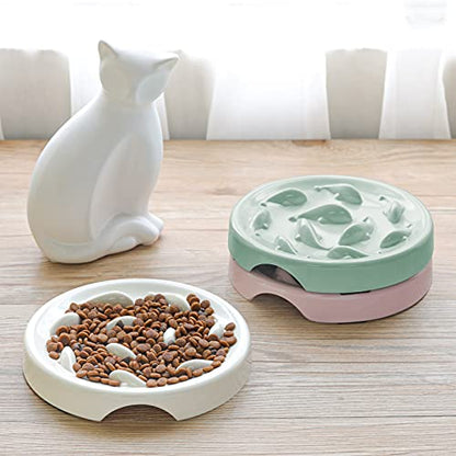 Slow Feeder Bowl for Cats and Small Dogs,Cilkus Fish Pool Design, Fun Interactive Bloat Stop Puzzle Feeder Bowl Healthy Eating Diet Made of Melamine Food Grade Material Dishwasher Safe (White) - color: White