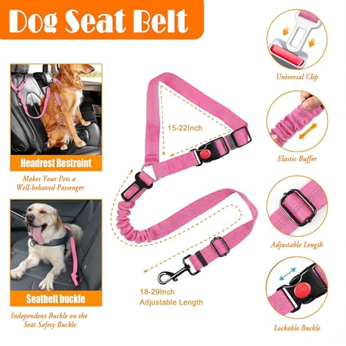 LOBEVE No Pull Dog Harness, Collar & Leash Set | Includes Dog Seat Belt, Collapsible Bowls & Poop Bag Dispenser. Ideal for Training, Walking, Hiking. Fits Small to Large Dogs(Pink-L) - color: Pink, size: Large