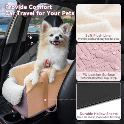 PETSFIT Cat Car Seat, Portable Console Dog Car Seat with Safe Protective Hooks, Luxury Pet Car Seat Includes Safety Leash and Storage Pocket for Pets Up to 9 lbs (Pink) - color: Pink