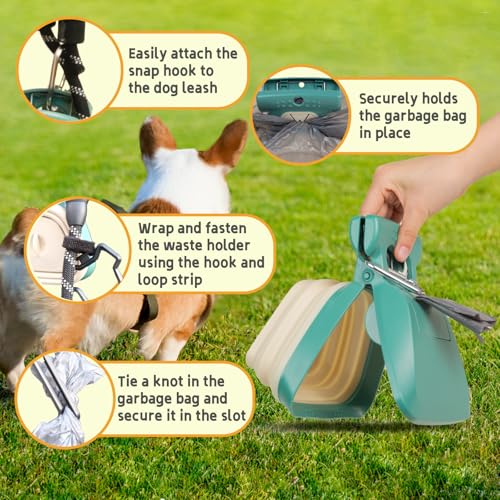 Large Pooper Scooper, Portable and Handheld Size for Walking Large and Small Dogs Outside Yard or Travel Outdoors, Pup Poop Scoop with Container and 30pcs Pet Waste Bag Attachment - size: Large