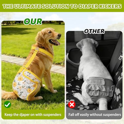 3 Pack Washable Dog Diapers Female with Suspenders Diaper for Dogs Reusable Dog Diapers Dog Period Panties for Doggie in Cycle (Medium) - size: M