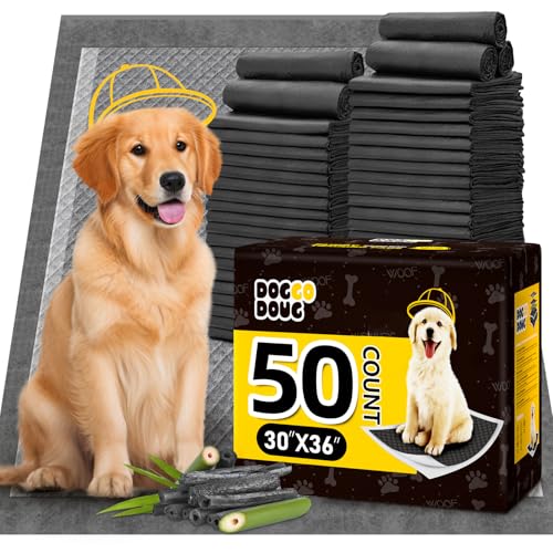 Dog Pee Pads for Dogs XXL 30"x36" Charcoal Puppy Pads 50 Counts Extra Large Disposable Activated Carbon Super Absorbent Full Edge-Wrapping Odor-Control Training Pads with Adhesive Tabs - size: 50 Count (30"x36")