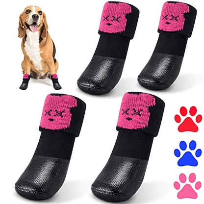 Dog Cat Boots Shoes Socks with Adjustable Waterproof Breathable and Anti-Slip Sole All Weather Protect Paws(Only for Small Dog)(L, Pink - color: Pink(New Style), size: Large (Pack of 4)