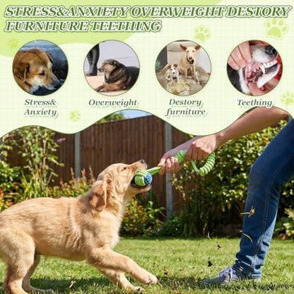 9 Pcs Dog Rope Toys with a 37.8" Heavy Duty Dental Rope Toy, Interactive Tough Chew Toys for Large Medium Aggressive Chewer, Tug of War and Fetch Toy for Teeth Cleaning, Stress Relief, Training - color: Green