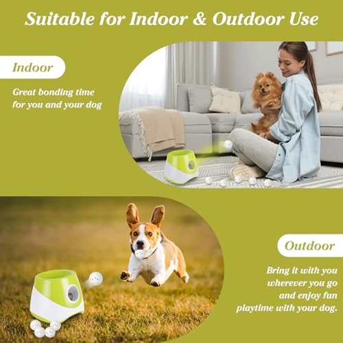 Automatic Dog Ball Launcher, Dog Ball Thrower with 3 Launching Distance | 20-46ft, Rechargeable Dog Toy Mental Stimulation Training Game with 2.3" ETPU Balls for Energetic Small Medium Dogs - size: 20-46ft