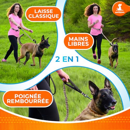 SparklyPets - Hands Free Dog Leash with Reflective Stitches - Waist Leash for Medium & Large Dogs Walking, Hiking, Training, Jogging, Canicross, Running - color: Brown, size: 1 dog M/L