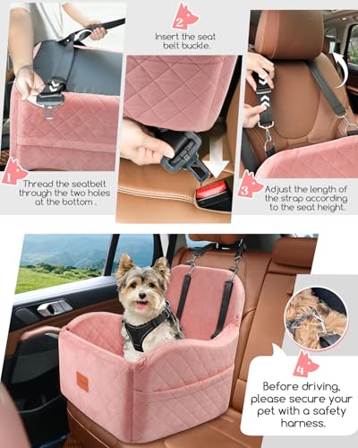 Lealchum Dog Booster Car Seat for Small/Medium Dogs,Soft Puppy Portable Car Seat with Elevated Cushion,Fits in Front/Back Seat,Fully Detachable and Washable,Easy to Install (Pink, Medium) - color: Pink