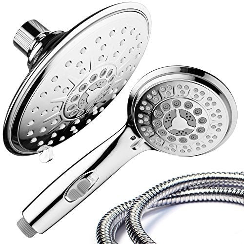 30-Setting Ultra-Luxury 6 inch Rainfall Shower Head & Handheld 3-way Combo with Water Saving Pause Switch and Stainless Steel Hose/Enjoy Separately or Together! Premium All Chrome Finish - color: Chrome Face