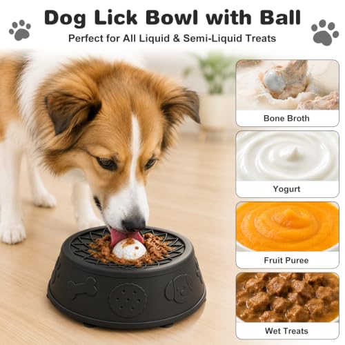 Dog Lick Bowl, Slow Feeder Dog Bowls for Liquid Treats, Food-Grade Silicone Anti-Slip Dog Licking Toy, Bone Broth and Yogurt Puzzle Feeder for Large Medium Puppy Pet & Cats Helps Protect the Stomach - color: Black