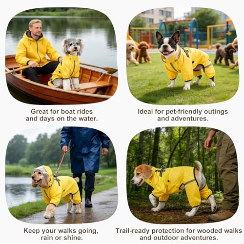 BEAUTYZOO Dog Raincoat for Small Medium Dogs Puppy,Waterproof Dog Rain Jacket with Harness Built-in & Detachable Hood, Zip Up Pet Rain Coat,Reflective Windproof Full Body Coverage Poncho for Rain Snow