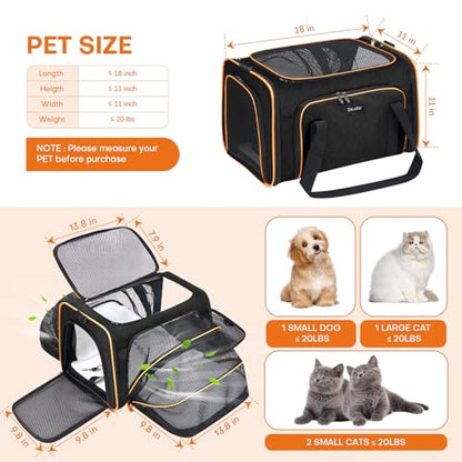 Pet Carrier, Large Soft Sided Expandable Travel Carrier with Steel Frame, Anti-Scratch Mesh, Removable Fleece Pad and Pockets for Cats, Dogs and Small Animals up to 15 lbs (Black, 4 Sides Expandable) - color: Black