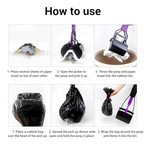Dioche Long Handle Dog Poop Scooper, Sturdy and Reusable Pooper Scooper with Large Toothed Bite Mouth, Easy to Clean Up Pet Feces, Prevents Touch with Feces for Cleanliness and,