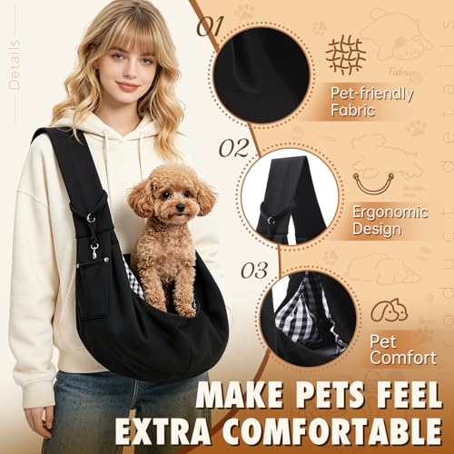Pet Sling Carrier Bag, Hands-Free Shoulder Strap, for Small Dogs and Cats, Black (Black) (Black) - color: Black