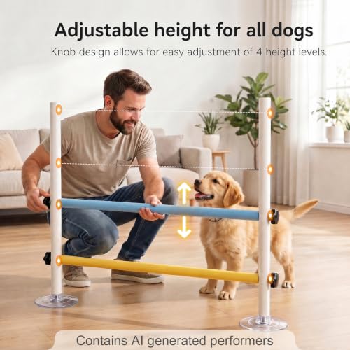 Wooden dog obstacle course indoor,Dog Agility Equipment with Suction Cups, Adjustable Puppy Play Gym Agility Hurdles,3-in-1 Dog Training Toys for Small Dogs, Portable Indoor Starter Kit with Guide