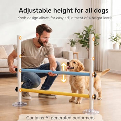 Wooden dog obstacle course indoor,Dog Agility Equipment with Suction Cups, Adjustable Puppy Play Gym Agility Hurdles,3-in-1 Dog Training Toys for Small Dogs, Portable Indoor Starter Kit with Guide