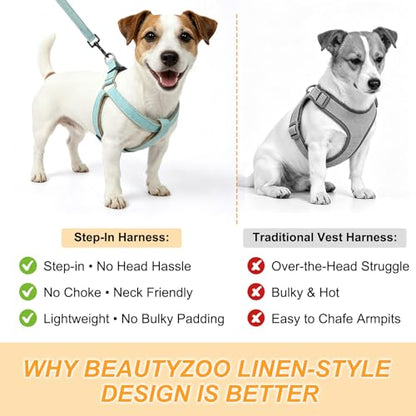 BEAUTYZOO Adjustable No Pull Dog Harness and Leash Set, Linen Style Woven Webbing Step-in Harness, Breathable Pet Vest for Small Medium Dogs Walking Training, Green M - color: Green, size: M(Chest:17.3-23.4")