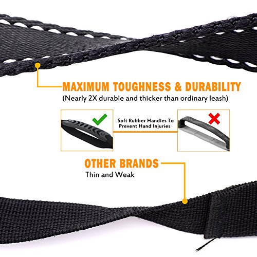 Fashion&Cool Heavy Duty Dog Leash Especially Large Dogs Up to 150lbs, 4-6 Ft Reflective Dog Walking Training Shock Absorbing Bungee Leash Car Seat Belt Buckle, 2 Padded Traffic Handle Extra Control - color: Black