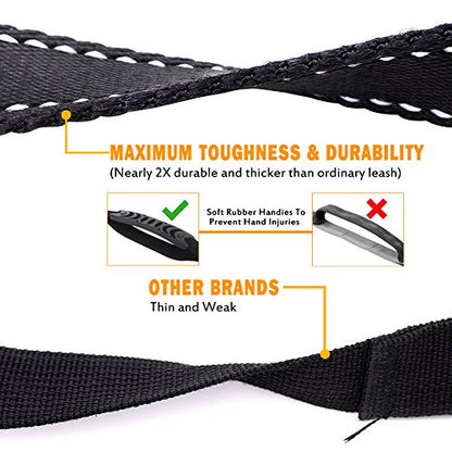 Fashion&Cool Heavy Duty Dog Leash Especially Large Dogs Up to 150lbs, 4-6 Ft Reflective Dog Walking Training Shock Absorbing Bungee Leash Car Seat Belt Buckle, 2 Padded Traffic Handle Extra Control - color: Black